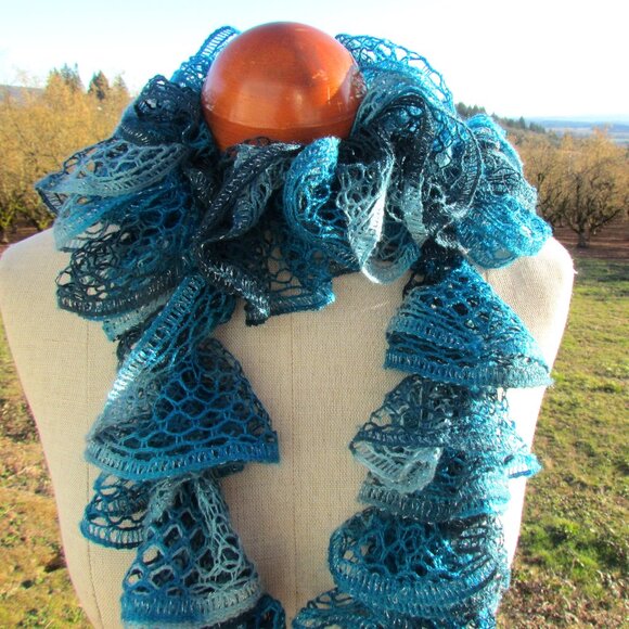 LACE SCARF, TEAL, SPARKLE GRAY, NAVY, TWISTED, SOFT & LONG - WRAP MANY WAYS! - Picture 2 of 6
